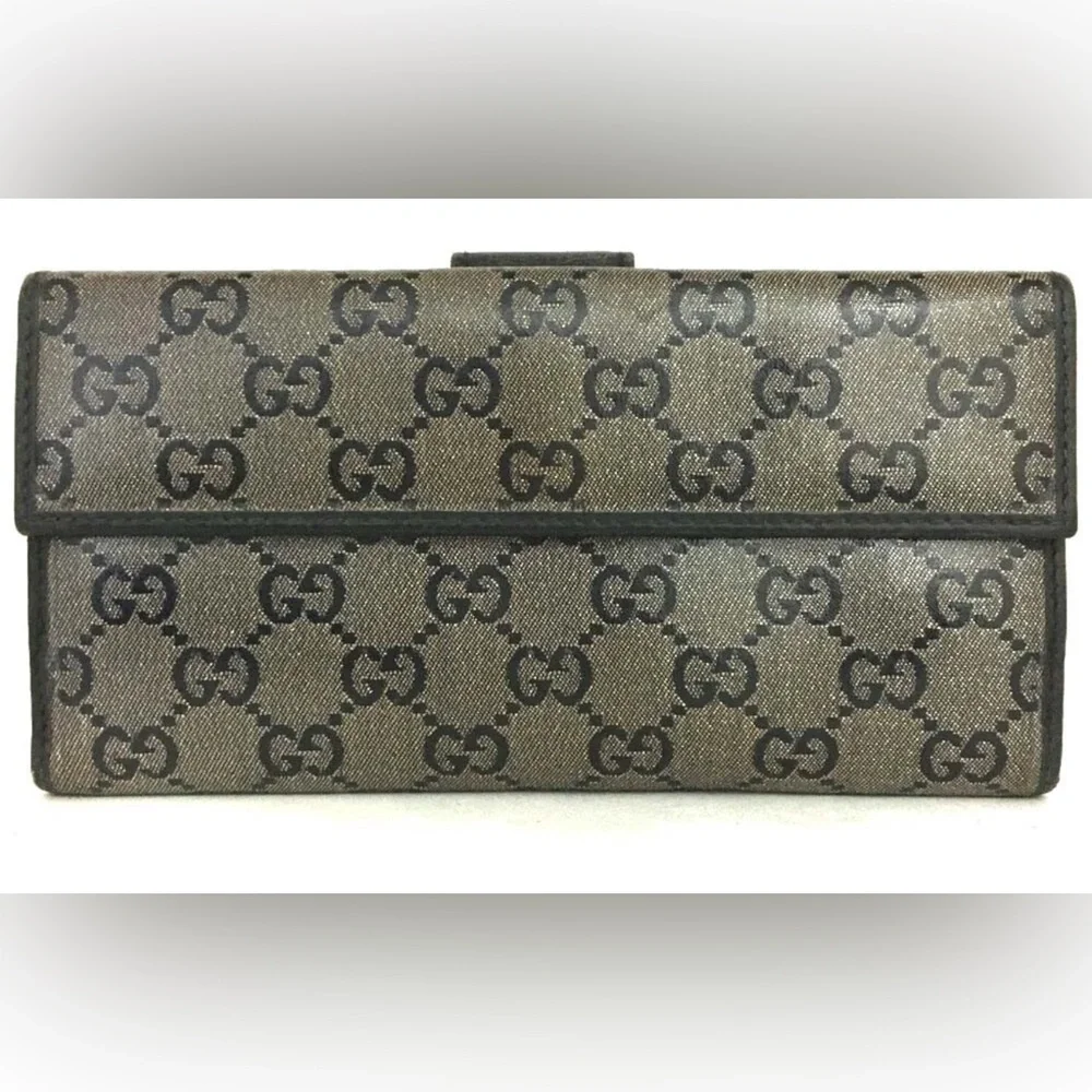 Authentic GUCCI GG Crystal Coated Leather Long Bifold Wallet Navy blue